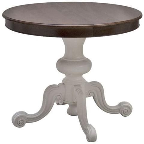 Tavolo Rotondo Allungabile Intagliato Legno Shabby Bicolore 100x100x80 - Foto 1