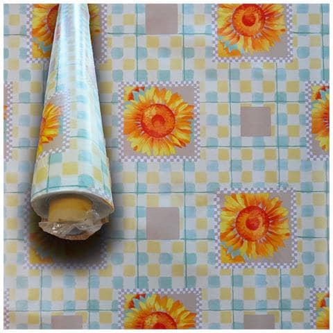 ***mega Stock*** Rotolo Da 20 Metri (h140cm) Di Tovaglia Pvc Telata Cerata Per Casa, Sagre, Pizzerie Quadri E Girasoli Arancio - Foto 1