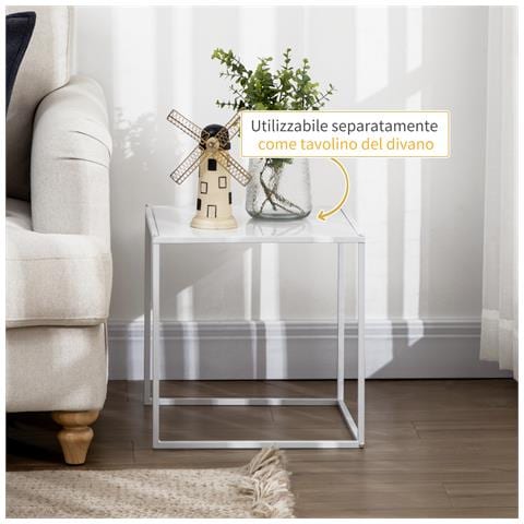 Set 2 Tavolini Da Caffè Impilabili Quadrati In Acciaio, Bianco - Foto 6