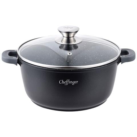 Pentola A Induzione Antiaderente Effetto Marmo 24 Cm Con Coperchio, Nero - Foto 1