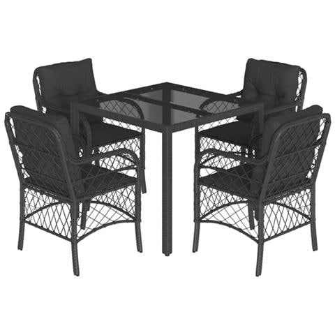 Set da Pranzo da Giardino 5 pz Nero con Cuscini in Polyrattan - Foto 1
