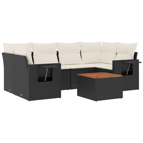 Set Divani da Giardino con Cuscini 7pz Nero Polyrattan - Foto 1