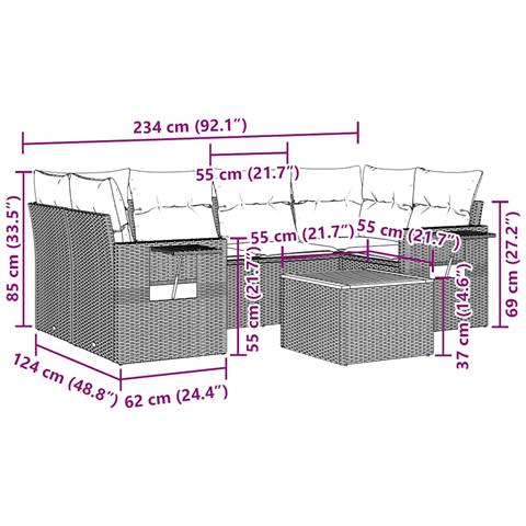 Set Divani da Giardino con Cuscini 7pz Nero Polyrattan - Foto 2