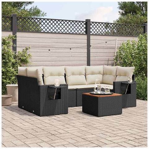 Set Divani da Giardino con Cuscini 7pz Nero Polyrattan - Foto 3