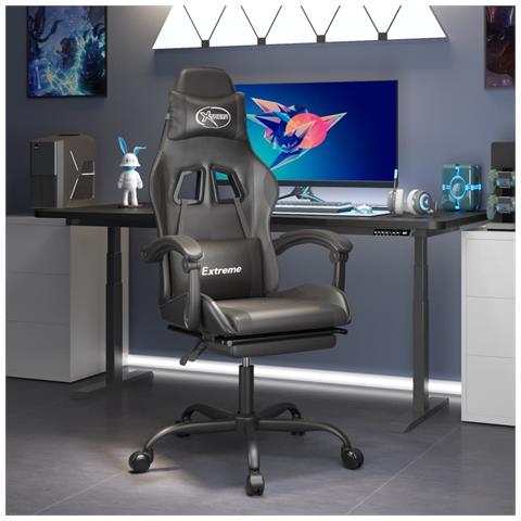 Sedia da Gaming Girevole Poggiapiedi Nero in Similpelle - Foto 2