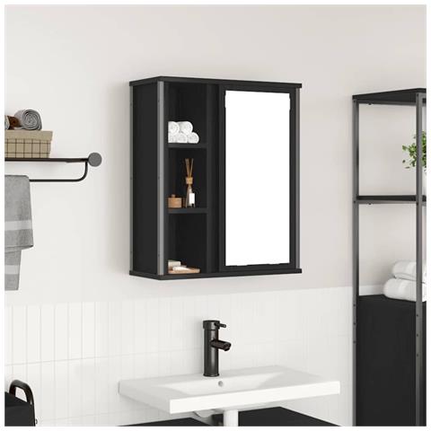 Pensile da Bagno con Specchio Rovere Nero 50x21x60 cm - Foto 1