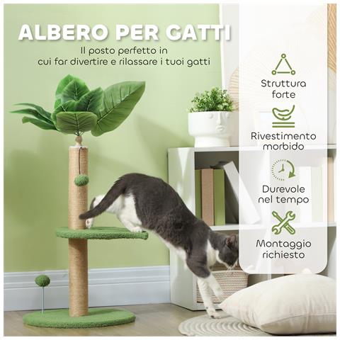 Albero per Gatti con Palo Tiragraffi, Piattaforme e Palline, in Peluche e Truciolato, Ø40x83 cm, Verde - Foto 2
