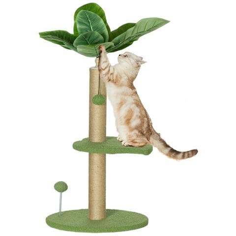 Albero per Gatti con Palo Tiragraffi, Piattaforme e Palline, in Peluche e Truciolato, Ø40x83 cm, Verde - Foto 1