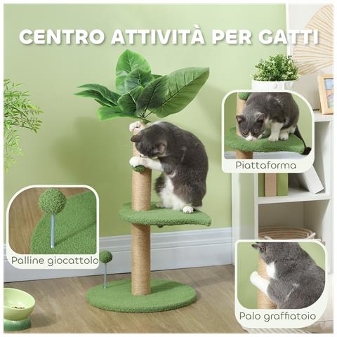Albero per Gatti con Palo Tiragraffi, Piattaforme e Palline, in Peluche e Truciolato, Ø40x83 cm, Verde - Foto 6