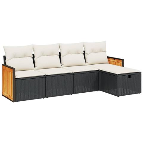 Set Divani Da Giardino 5 Pz Con Cuscini In Polyrattan Nero - Foto 2