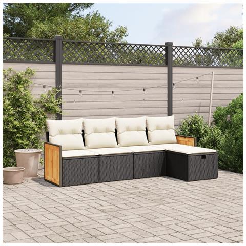 Set Divani Da Giardino 5 Pz Con Cuscini In Polyrattan Nero - Foto 1