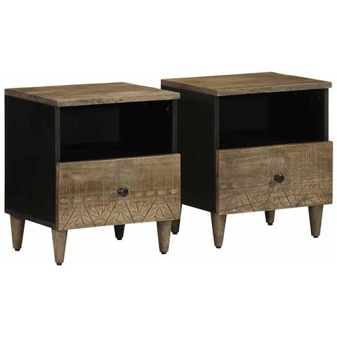 Comodini 2pz Grigio Chiaro 40x33x46 Cm In Legno Massello Mango - Foto 1