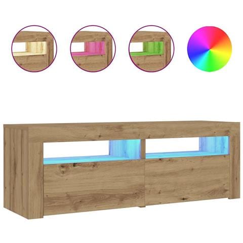 Comodini 2 Pz Con Luci Led Rovere Artigianale 60x35x40 Cm - Foto 2