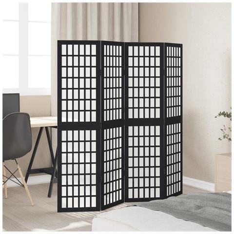 Divisorio Ambienti 4 Pannelli Nero Legno Massello Di Paulownia - Foto 3