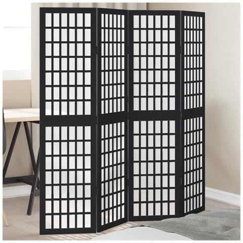 Divisorio Ambienti 4 Pannelli Nero Legno Massello Di Paulownia - Foto 1