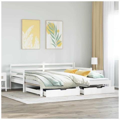 Letto Estraibile con Cassetti senza Materasso Bianco 90x200 cm - Foto 10