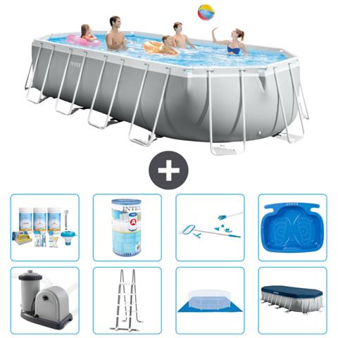 Piscina Fuori Terra - Ovale - 610x305x122 Cm - Grigio - Include Accessori Coordinati A2617 - Foto 1