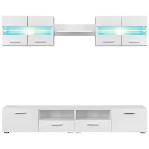 Lusso Casadino -  Set Parete Attrezzata Porta Tv Con Luci Led 5 Pz Bianco Lucido - Foto 2