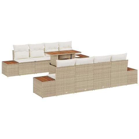 Set da pranzo da giardino di 9 pezzi con cuscini Beige in rattan e acacia - Foto 1
