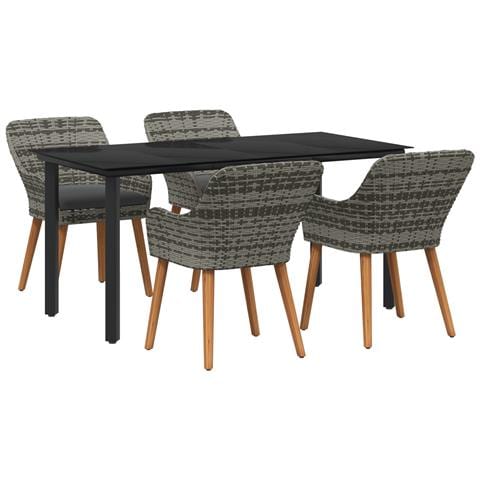 Set da pranzo in rattan grigio 5 pezzi - Foto 1