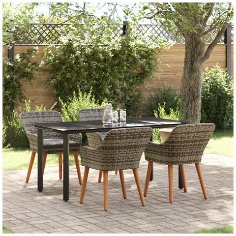 Set da pranzo in rattan grigio 5 pezzi - Foto 2