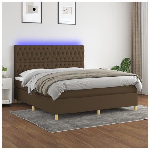 Letto a Molle Materasso e LED Marrone Scuro 160x200 cm Tessuto - Foto 2