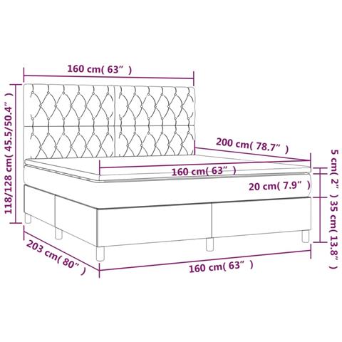 Letto a Molle Materasso e LED Marrone Scuro 160x200 cm Tessuto - Foto 8