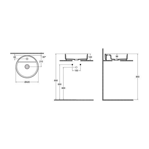 Lavabo Tondo Da Appoggio Senza Troppo Pieno In Ceramica Con Foro Rubinetto - Nero Opaco - Foto 2