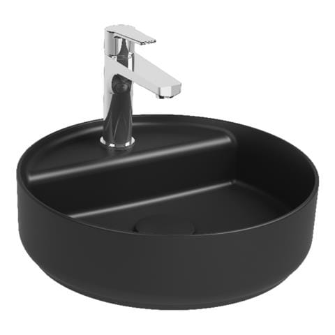 Lavabo Tondo Da Appoggio Senza Troppo Pieno In Ceramica Con Foro Rubinetto - Nero Opaco - Foto 1