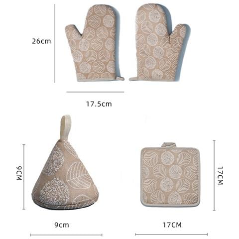 Set Da Cucina Anti-scottatura 5 Pezzi: Guanti, Presine E Copri-manico In Cotone Brown - Foto 2