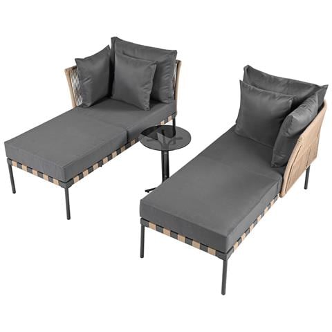 Divano Da Giardino, Poltrona Da Giardino Rimovibile E Modulare, Mobili Da Giardino Con 4 Cuscini Rimovibili E Lavabili, Tavolino, Grigio - Foto 2