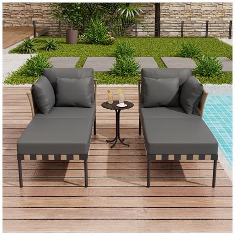 Divano Da Giardino, Poltrona Da Giardino Rimovibile E Modulare, Mobili Da Giardino Con 4 Cuscini Rimovibili E Lavabili, Tavolino, Grigio - Foto 4