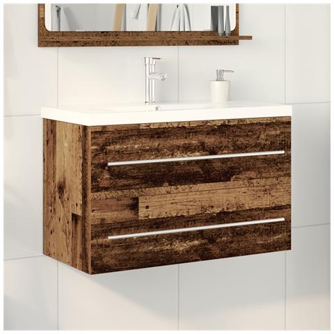 Mobile per Lavabo con Lavandino Integrato Finitura Legno Vecchio - Foto 2