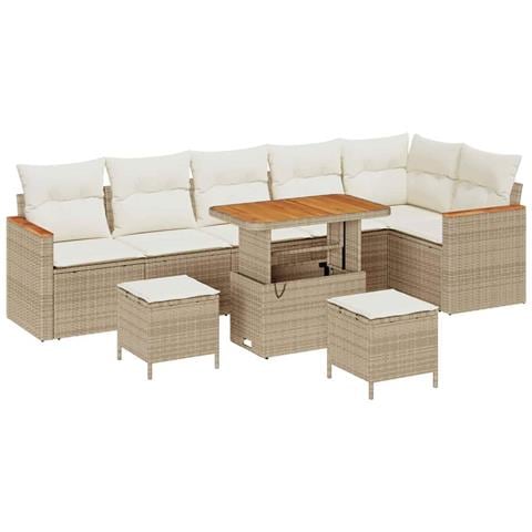 Set Divano da Giardino con cuscino 9 pcs Beige Poly Rattan - Foto 1