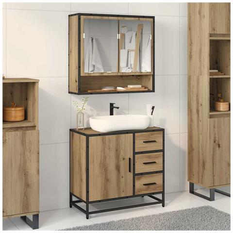 Set di mobili per il bagno con porta 2 pcs rovere artigianale - Foto 2
