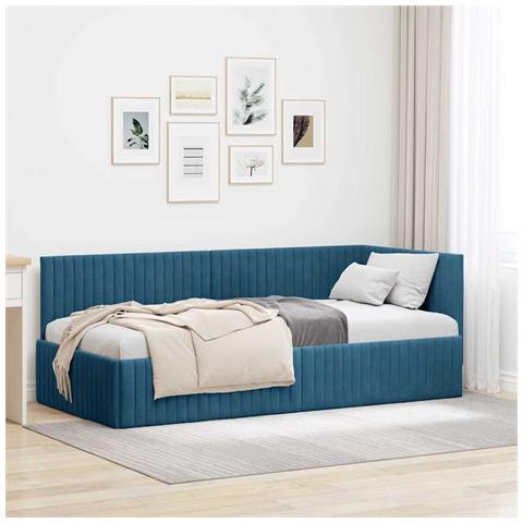 Cornice del letto ad angolo Blu 90 x 200 cm Velluto - Foto 2