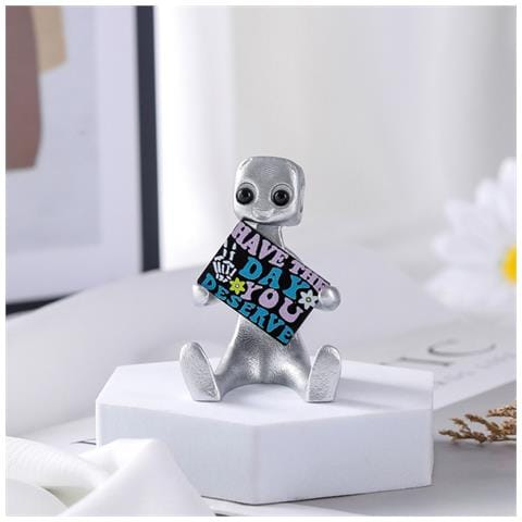 Statuetta Robot Ansia Argento - Ornamento Decorativo Per La Casa In Resina - Foto 1