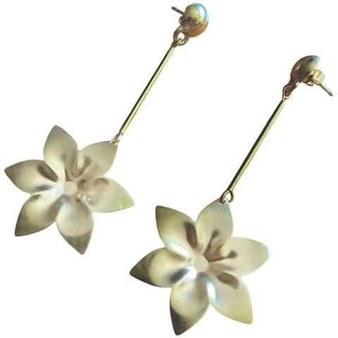 Orecchino Lungo Fiore E Tubo In Ottone Dorato - Foto 1