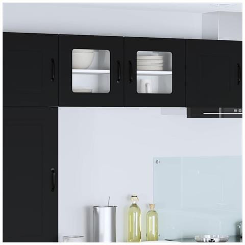 Pensile cucina con porta Nero 40 x 31 x 40 cm Legno multistrato - Foto 2
