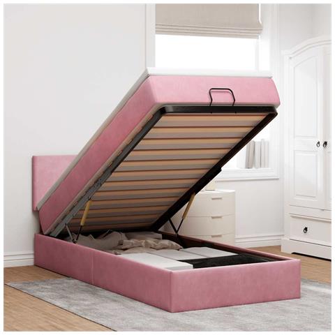Struttura Letto Pouf con Materasso Rosa 90x190 cm in Velluto - Foto 2