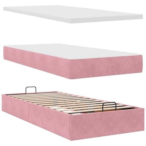 Struttura Letto Pouf con Materasso Rosa 90x190 cm in Velluto - Foto 9