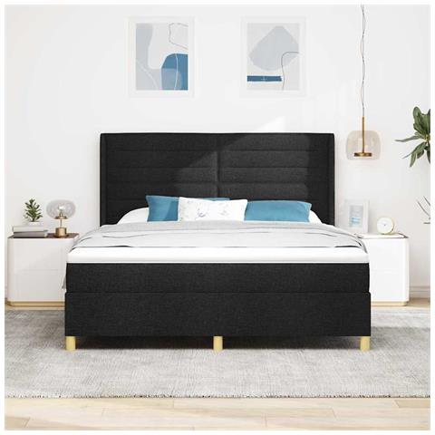 Letto a molle con materasso Nero 180 x 200 cm Tessuto - Foto 2