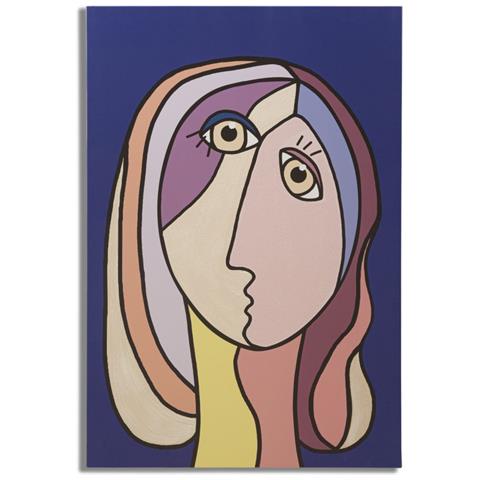 Stampa Dipinta Double Faces Large B Volto Femminile Cubista Su Fondo Blu 80x120 Cm - Foto 1