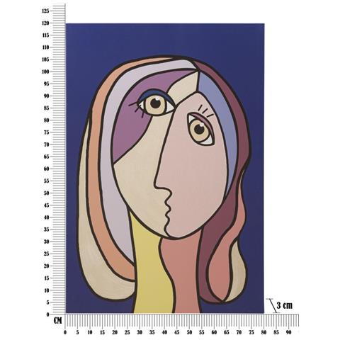 Stampa Dipinta Double Faces Large B Volto Femminile Cubista Su Fondo Blu 80x120 Cm - Foto 6