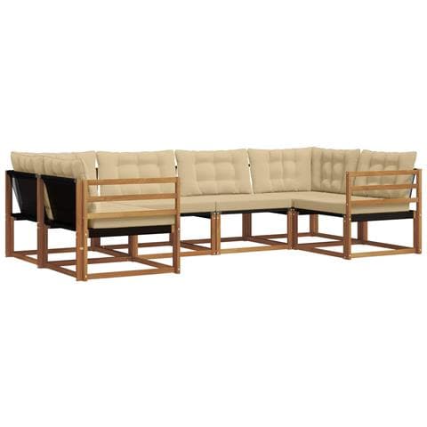 Set di divani da esterno con cuscino 6 pcs Naturale e Beige - Foto 1