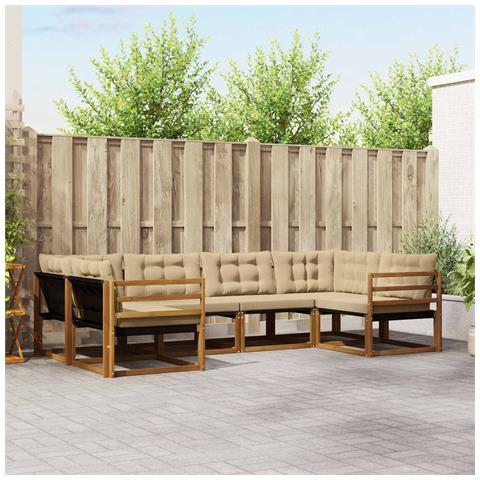 Set di divani da esterno con cuscino 6 pcs Naturale e Beige - Foto 2