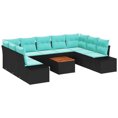 Set Divano da Giardino 10 pz Nero polyrattan - Foto 1