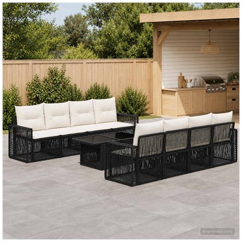 Set Divano da Giardino 9 pz Nero e Bianco Crema polyrattan - Foto 2