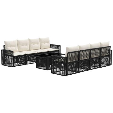 Set Divano da Giardino 9 pz Nero e Bianco Crema polyrattan - Foto 1