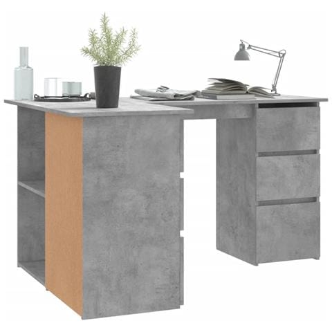 Scrivania Angolo Grigio Cemento 145x100x76 cm Legno Multistrato - Foto 8